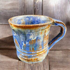 Hand Made Stoneware Pottery Coffee Mug Cup Heavy Drip Glaze Primitive Style Mug